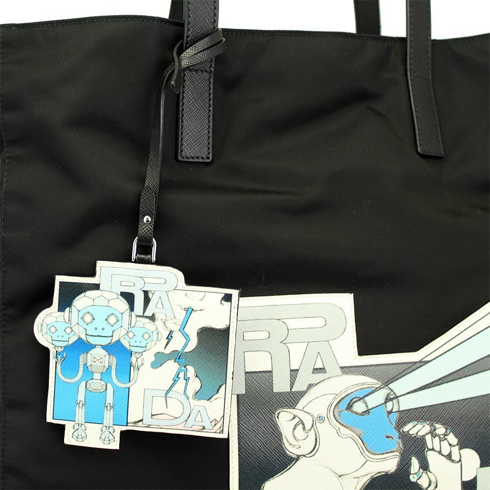 Prada Comic Patch Nylon Leather Tote Bag Black Mu… - image 3